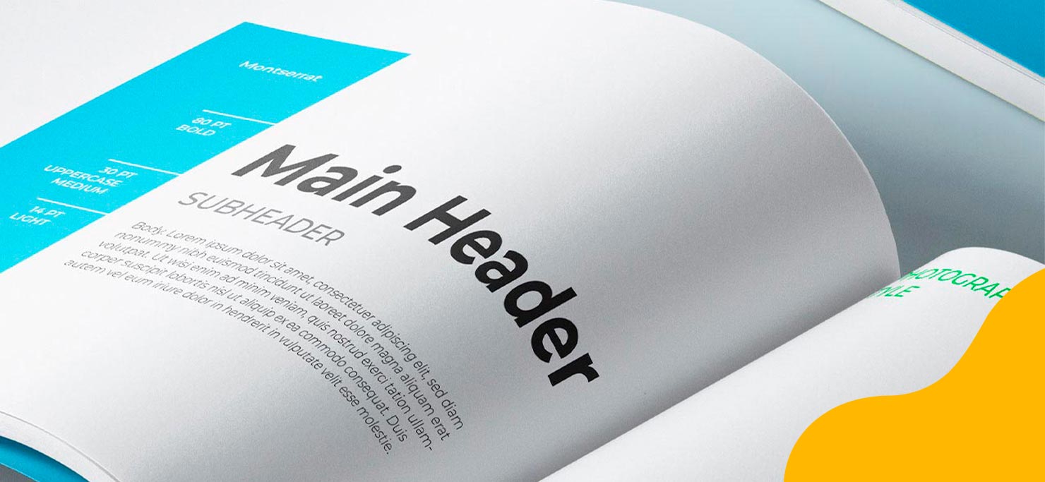 A brand guide open to a page on typography.