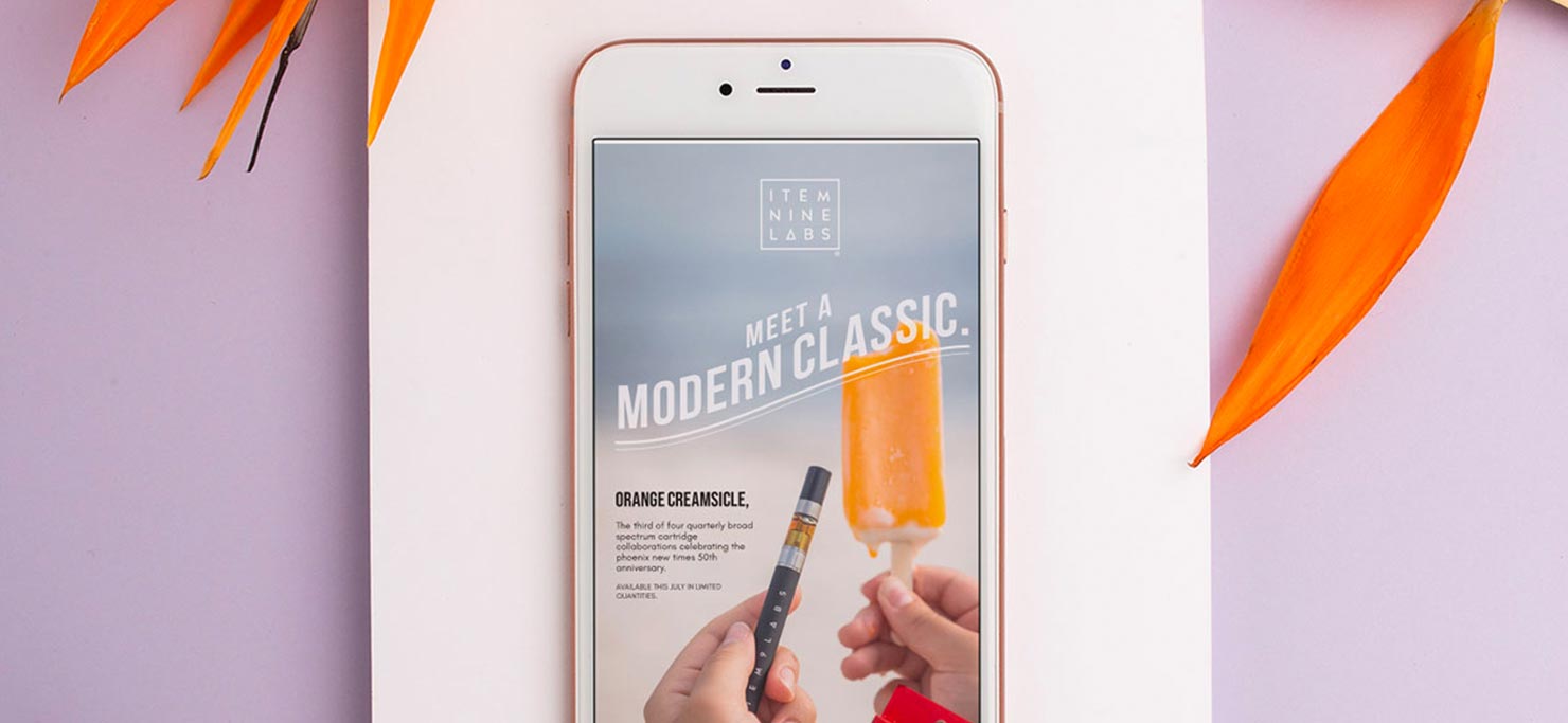 Mobile web design for Item 9 Labs, a Designity cannabis industry client.