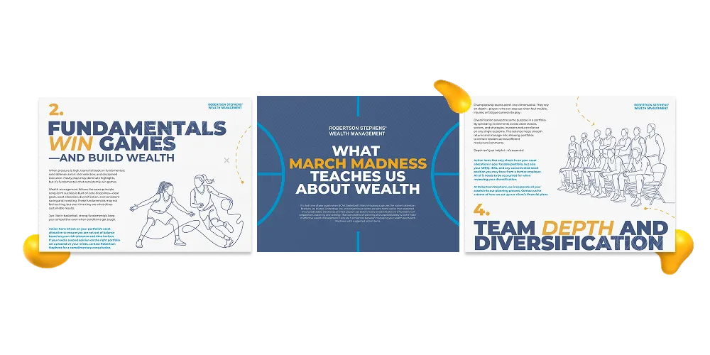 Financial presentation slide designs about wealth strategy and diversification created by designer Craig Wright at Designity