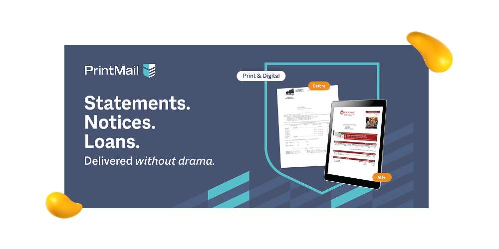 PrintMail marketing banner design for statements, notices, and loans campaign created by Craig Wright at Designity