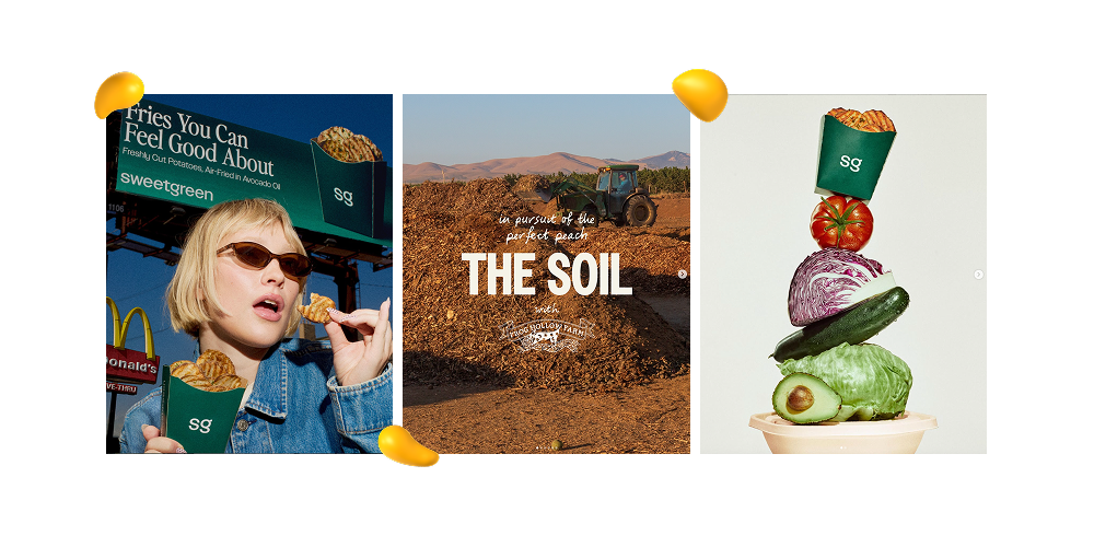 Designity food brand marketing example showing Sweetgreen’s fresh, lifestyle-driven campaigns and ingredient-focused brand storytelling