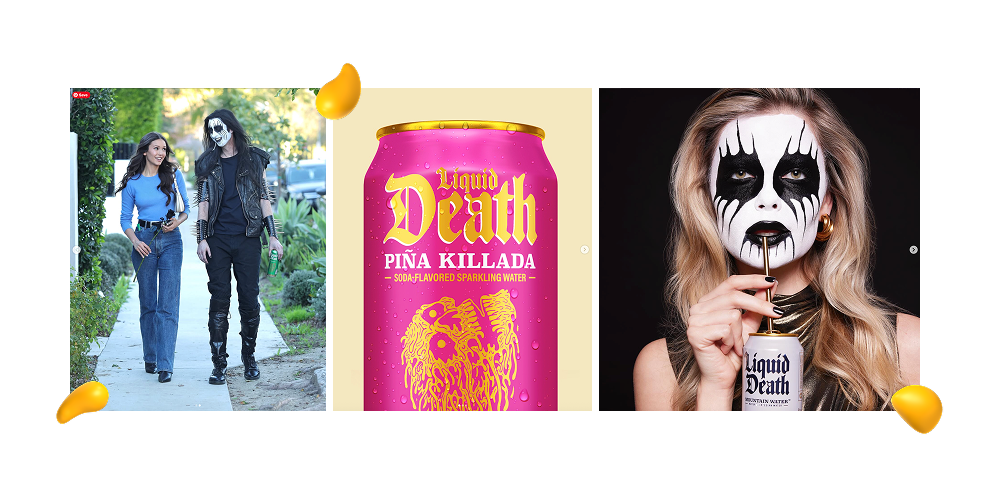 Designity food brand marketing example featuring Liquid Death’s edgy branding, disruptive packaging, and bold campaign creative