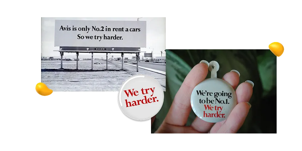 Brand positioning examples highlighting Avis “we try harder” competitor positioning by Designity