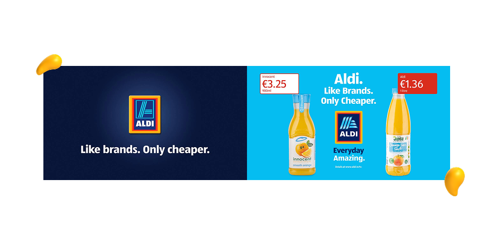 Brand positioning examples showing Aldi value-based positioning “like brands only cheaper” by Designity
