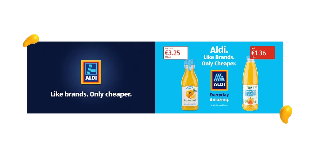 Brand positioning examples showing Aldi value-based positioning “like brands only cheaper” by Designity