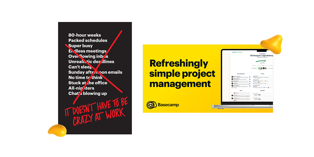 Brand positioning examples featuring Basecamp calm company and anti-hustle positioning by Designity
