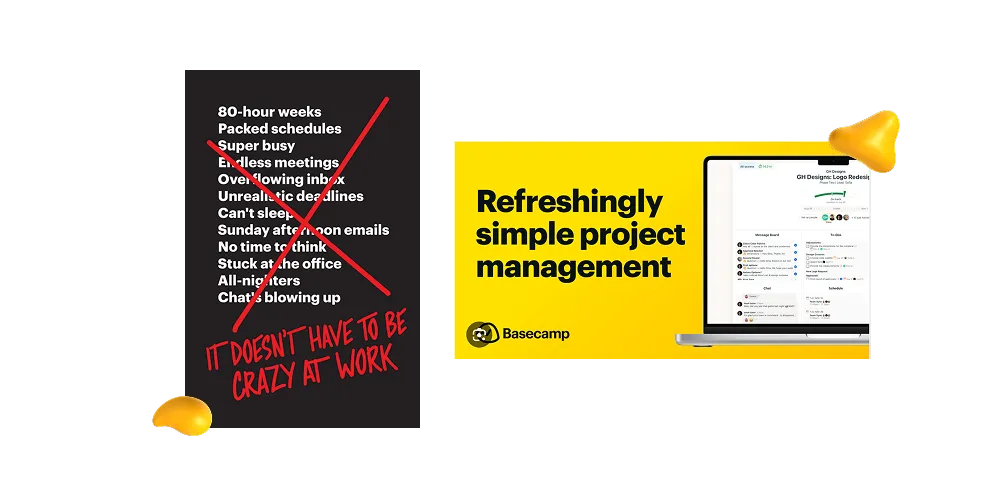 Brand positioning examples featuring Basecamp calm company and anti-hustle positioning by Designity
