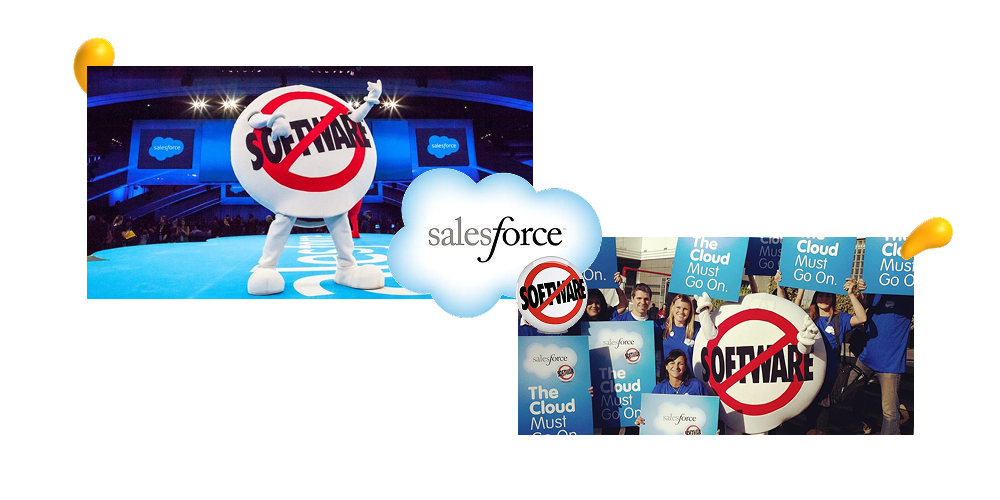 Brand positioning examples showing Salesforce “no software” problem-solution positioning by Designity