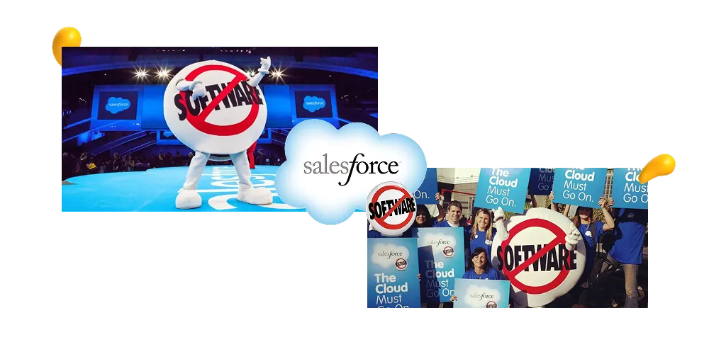 Brand positioning examples showing Salesforce “no software” problem-solution positioning by Designity