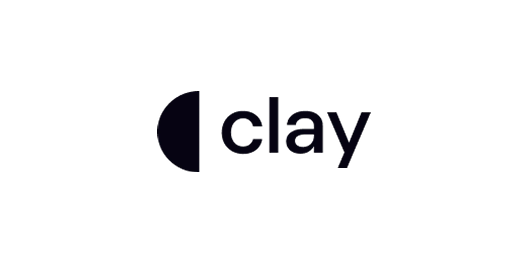 Clay logo in minimalist black text with a semi-circle icon.
