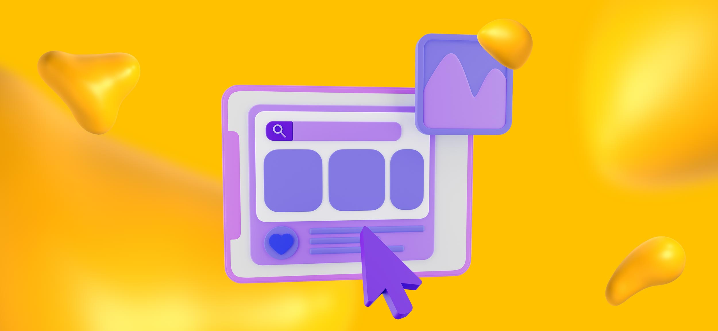 A computer screen showing a website, with web design icons around it.