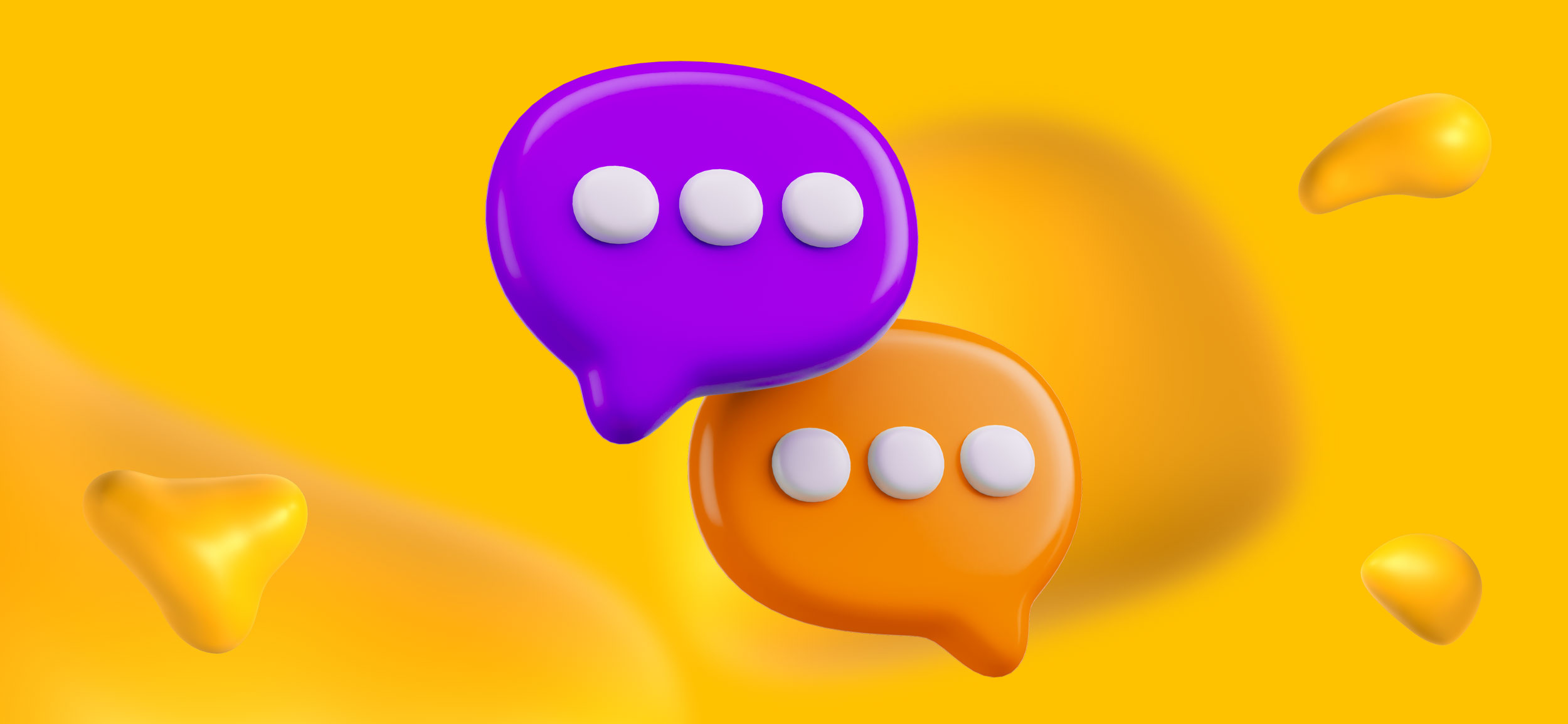 Two text bubbles, one purple, one orange.