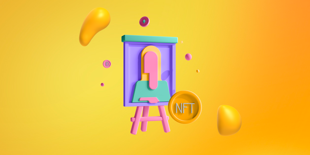 An easel with NFT on it. Here are the 10 best NFT newsletters for collectors and designers!