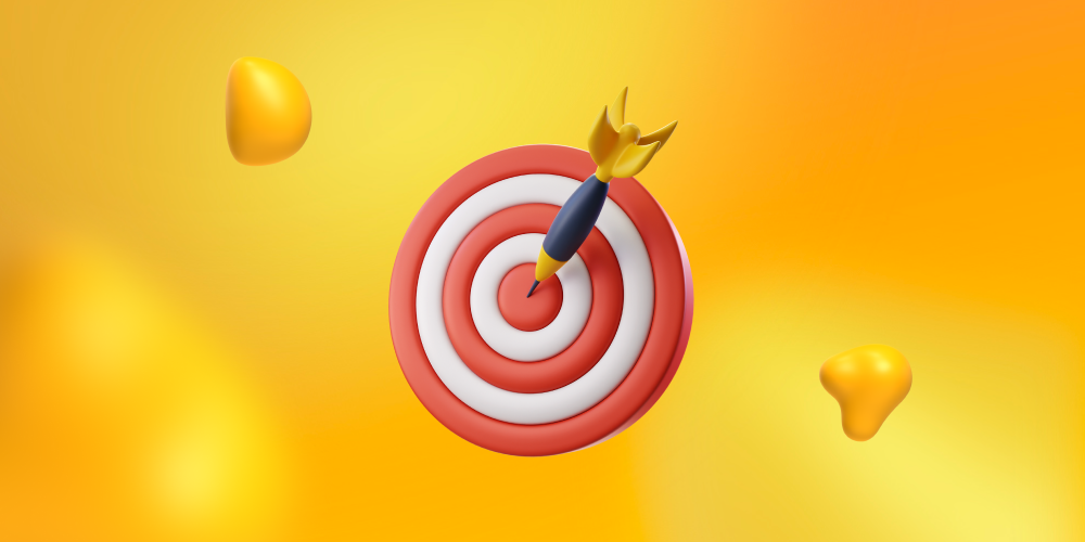 A target with a dart in its bullseye. Writing with clarity and purpose is how you land more copywriting jobs.