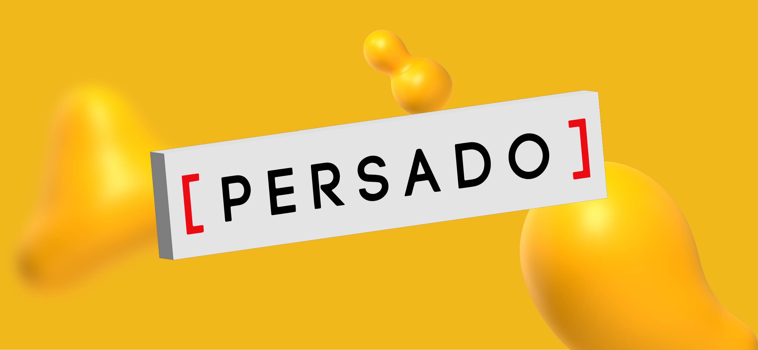 Persado logo in a yellow field surrounded by internal Designity blobs.