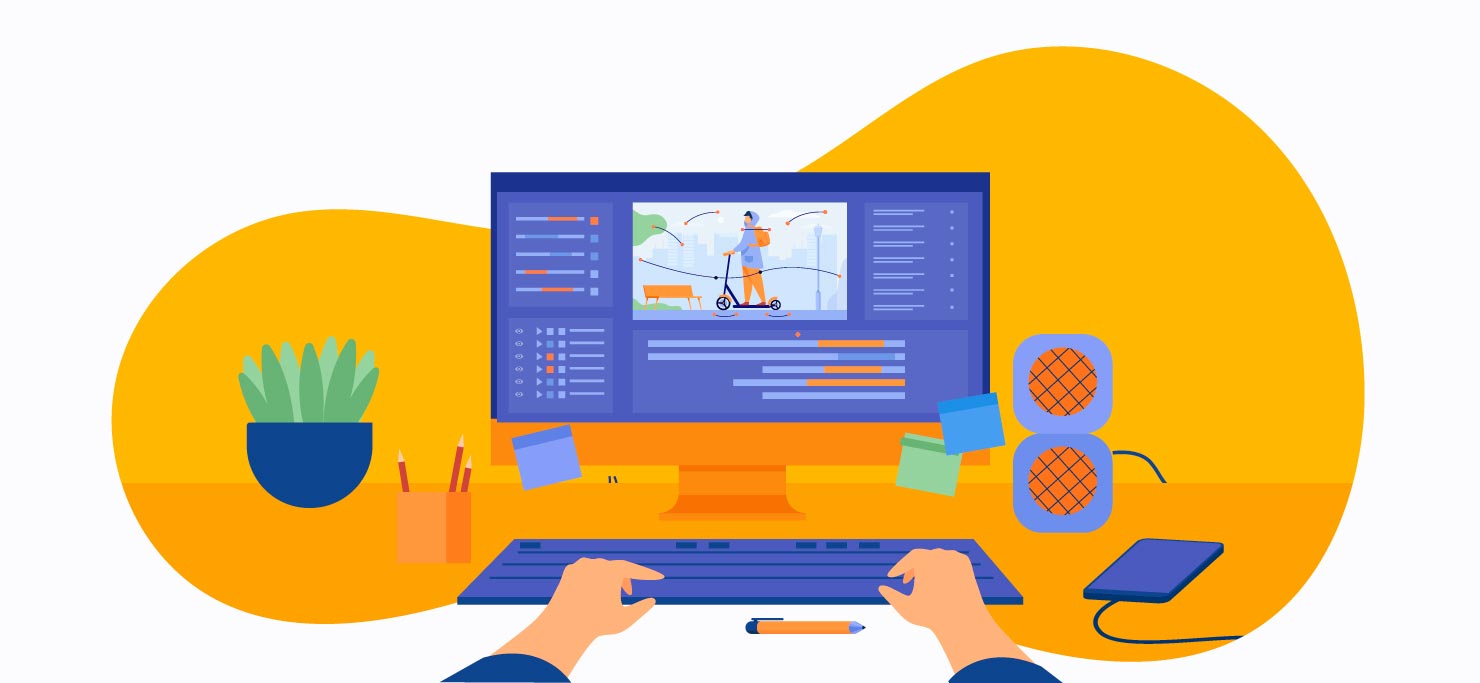 An illustration of a video editor's view of their editing software screen.