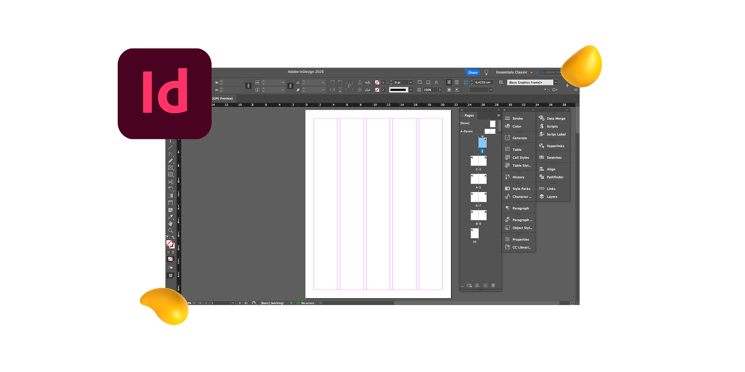 Designity review of Adobe InDesign graphic design software featuring its design interface and creative tools.