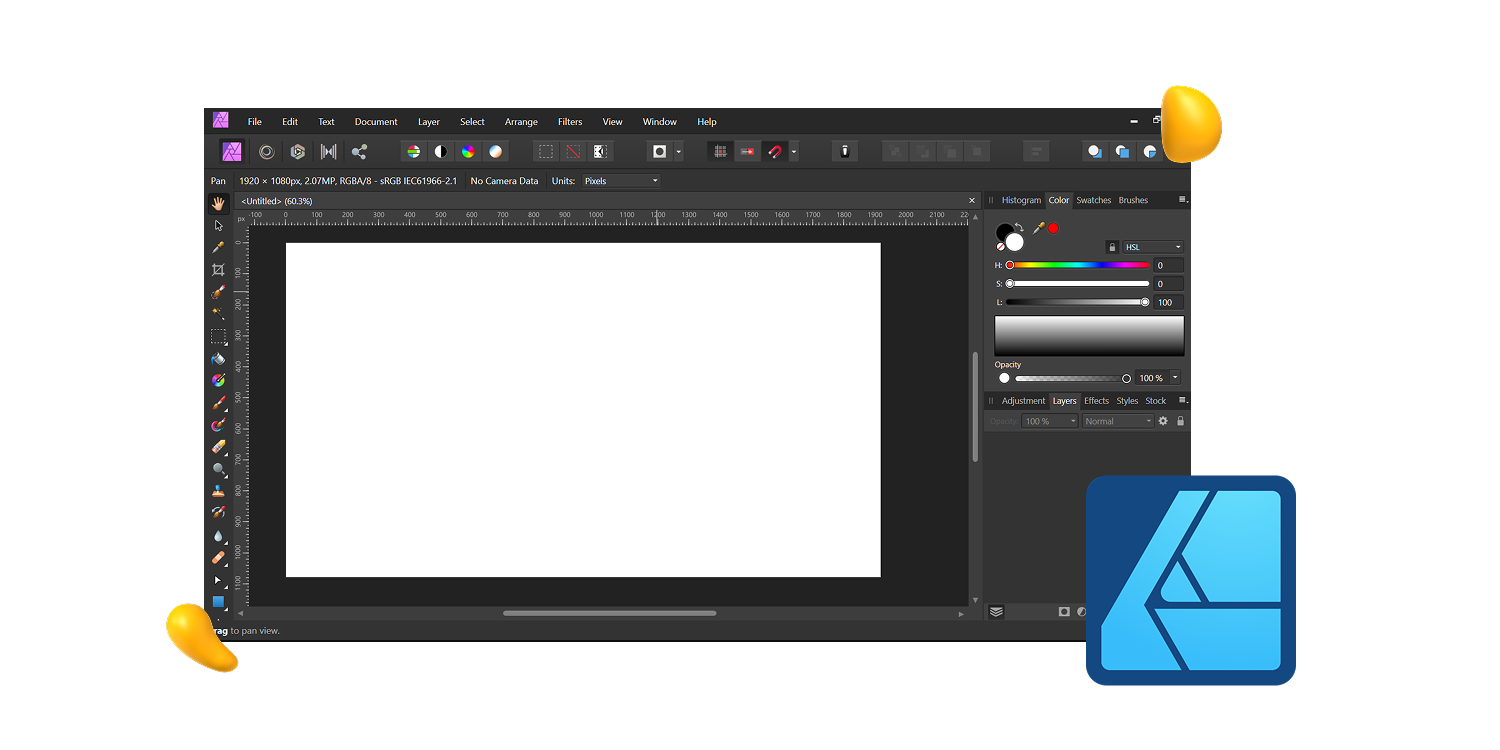 Designity review of Affinity Designer graphic design software featuring its design interface and creative tools.