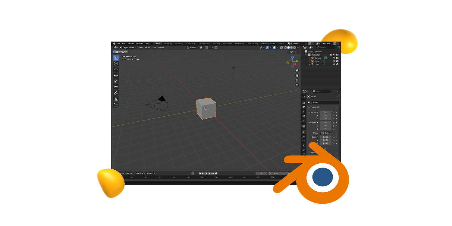 Designity review of Blender graphic design software featuring its design interface and creative tools.