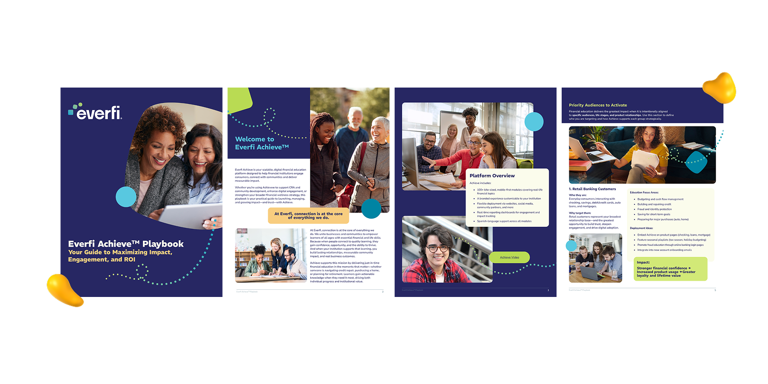 Laura Bustamante editorial design portfolio featuring Everfi Achieve playbook layouts