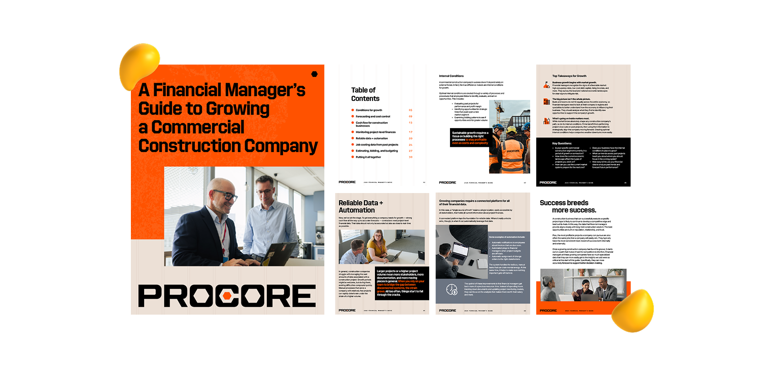 Laura Bustamante editorial design portfolio featuring Procore financial guide layouts