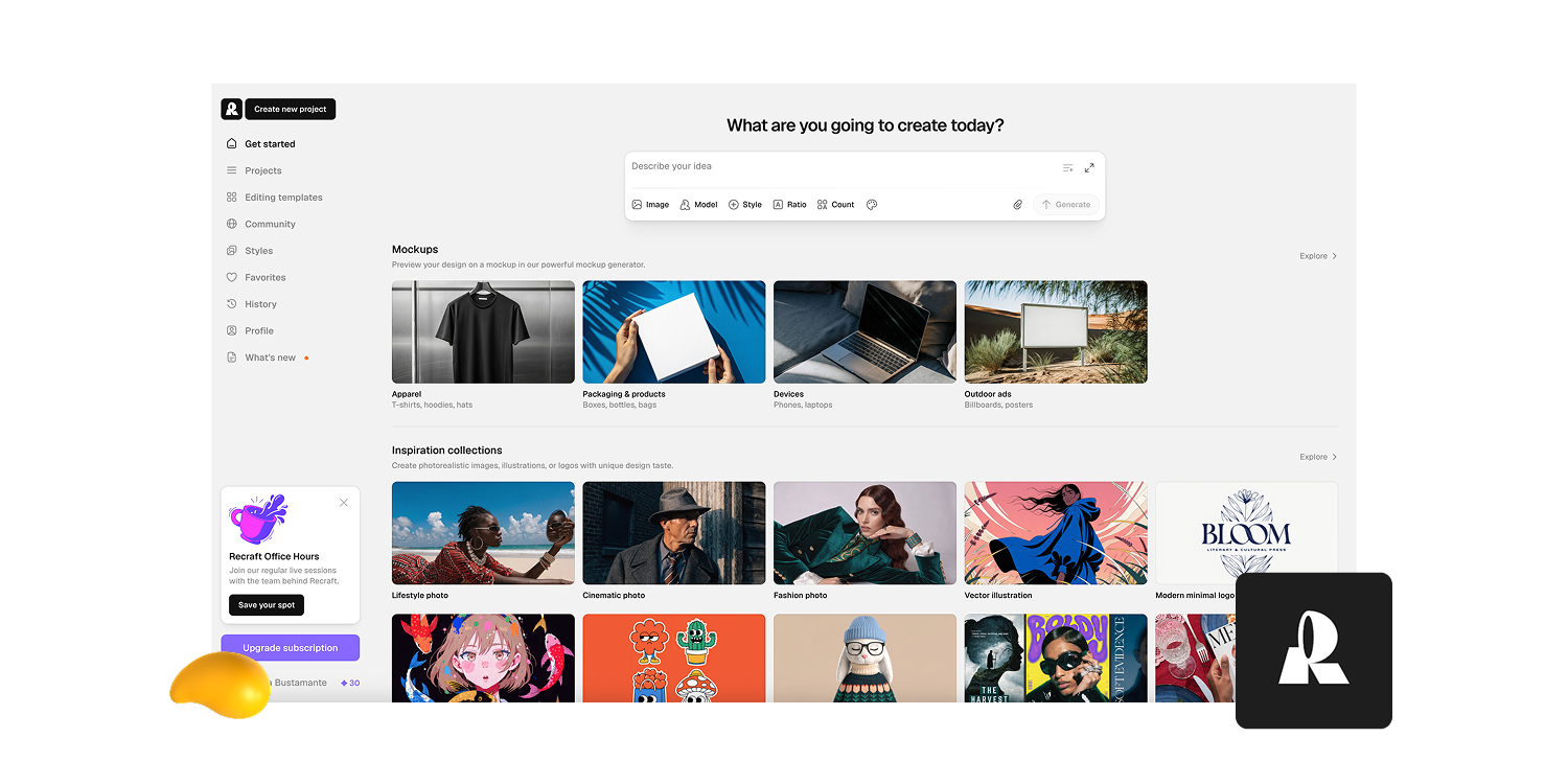 Recraft homepage featured in Designity’s AI design tools guide for scalable vector and brand assets