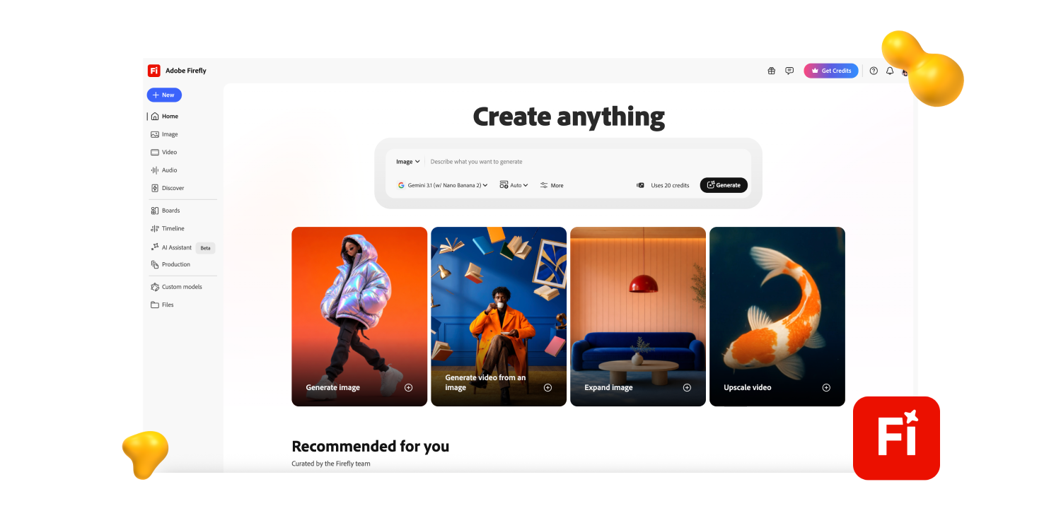 Adobe Firefly homepage featured in Designity’s AI design tools guide for image editing and production
