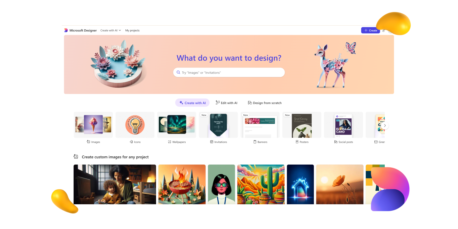 Microsoft Designer homepage featured in Designity’s AI design tools guide for quick social and presentation graphics