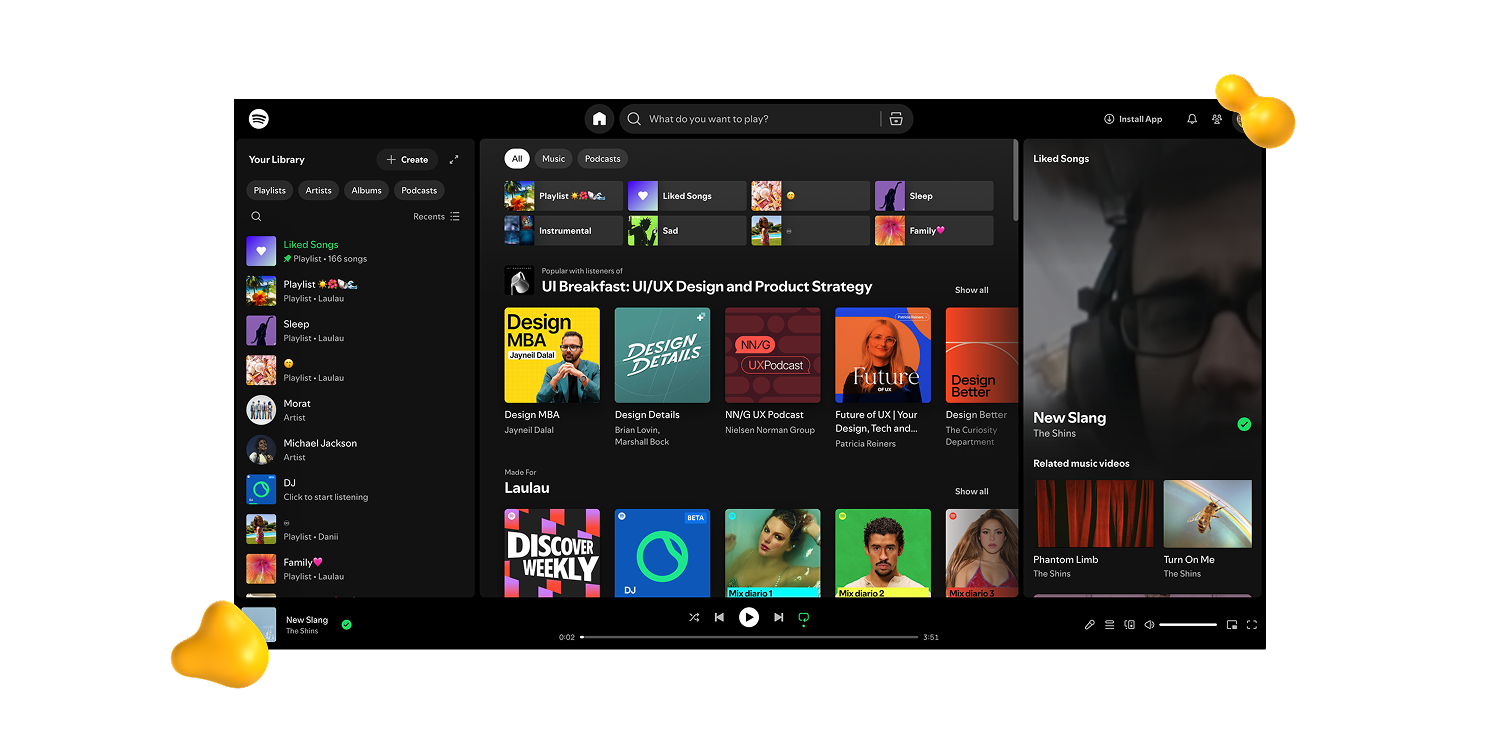 Designity graphic of a personalized Spotify dashboard illustrating how UI/UX design trends are creating more adaptive user experiences.