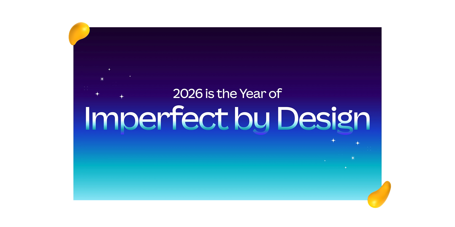 Designity graphic reading “2026 is the Year of Imperfect by Design,” highlighting imperfection as one of the key UI/UX design trends.