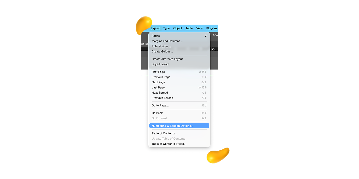 Selecting Numbering & Section Options from the Layout menu in Designity’s how to add page numbers in InDesign guide.