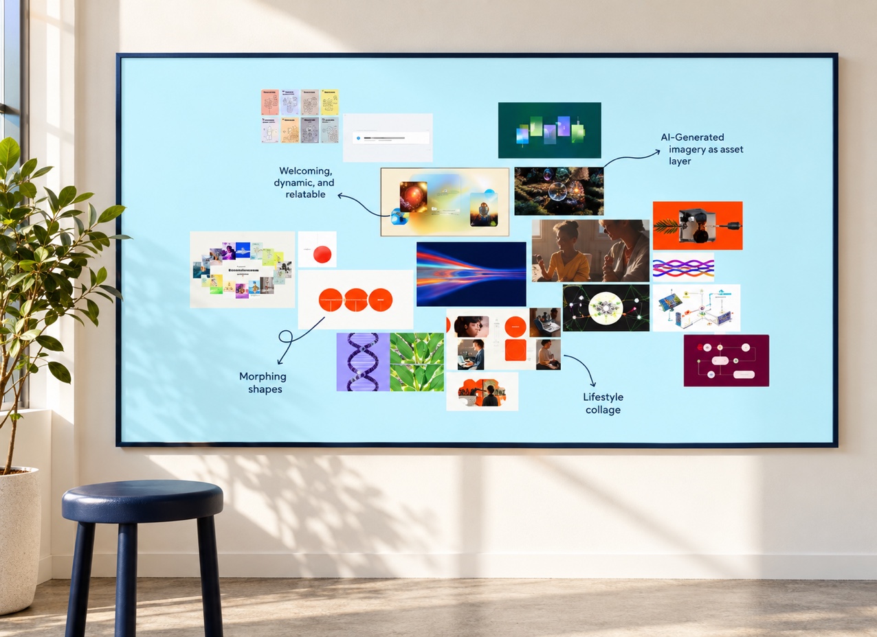 Trinity Solar’s cyan art-direction moodboard presented as a mounted studio review board.