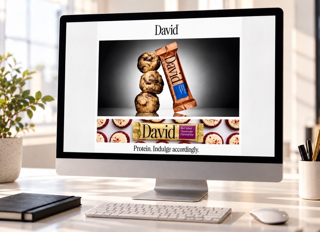 David Protein’s supplied cookie and cheesecake campaign artwork arranged in an email creative preview.