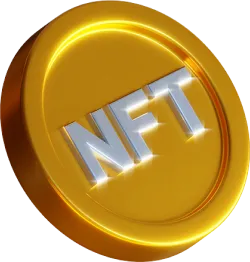 A gold coin with NFT on its center.