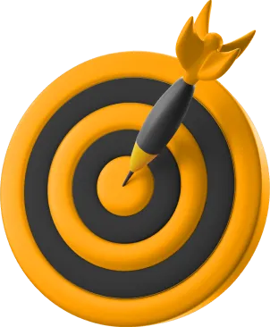 A black and yellow dartboard with a dart in its bullseye.