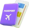 A 3D mockup of a purple passport.