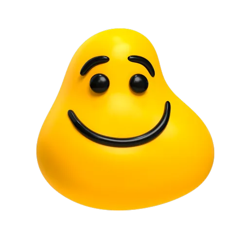 A yellow smiling 3D Designity blob.