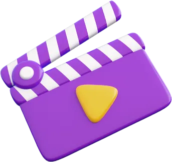 A 3D illustration of a director's clapper, with a play sign on its front.