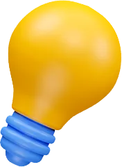 A 3D illustration of a yellow light bulb.