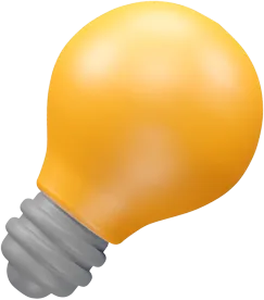 A 3D illustration of a yellow light bulb.