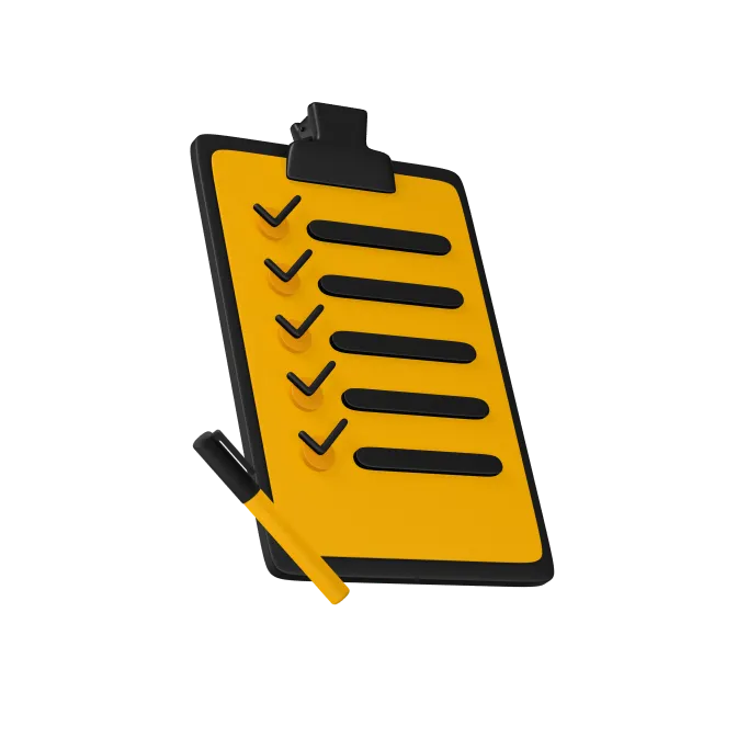 A black and yellow clipboard, for how a Designity leader manages projects.