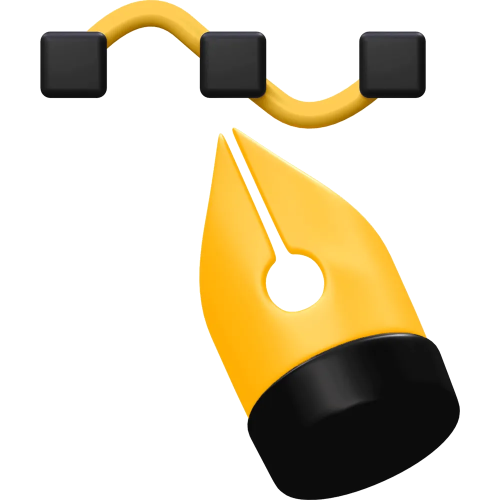 A black and yellow graphic design pen connecting the dots.