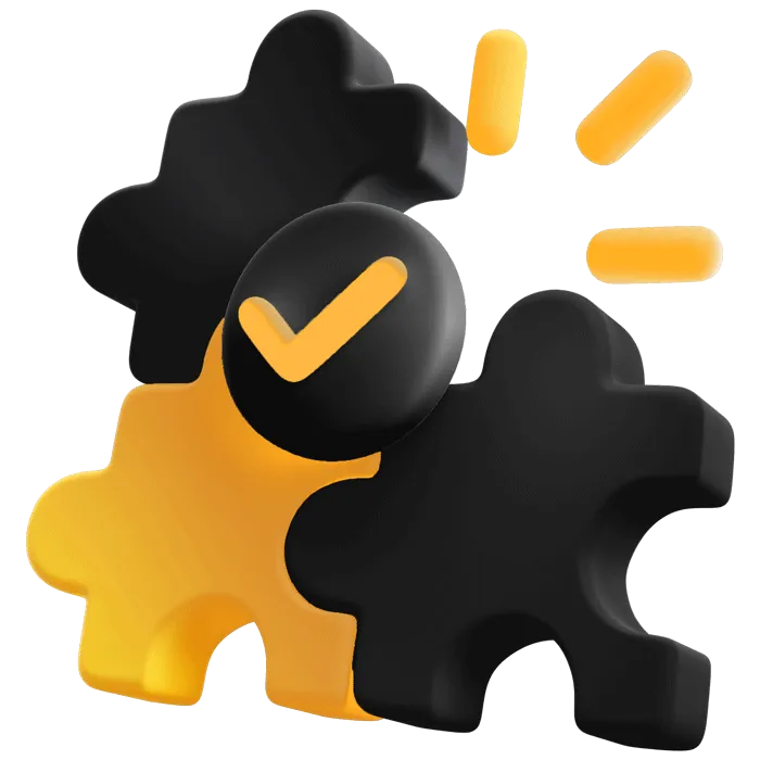 Black and yellow puzzle pieces connecting in a moment of triumph.