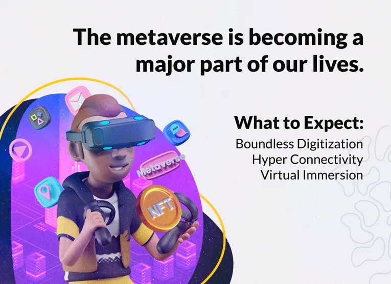 The metaverse is becoming a major part of our lives, a slide from a Designity carousel.