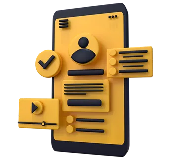 A black and yellow smartphone screen with several text bubbles, for responsibility and reliability, a Designity core value.