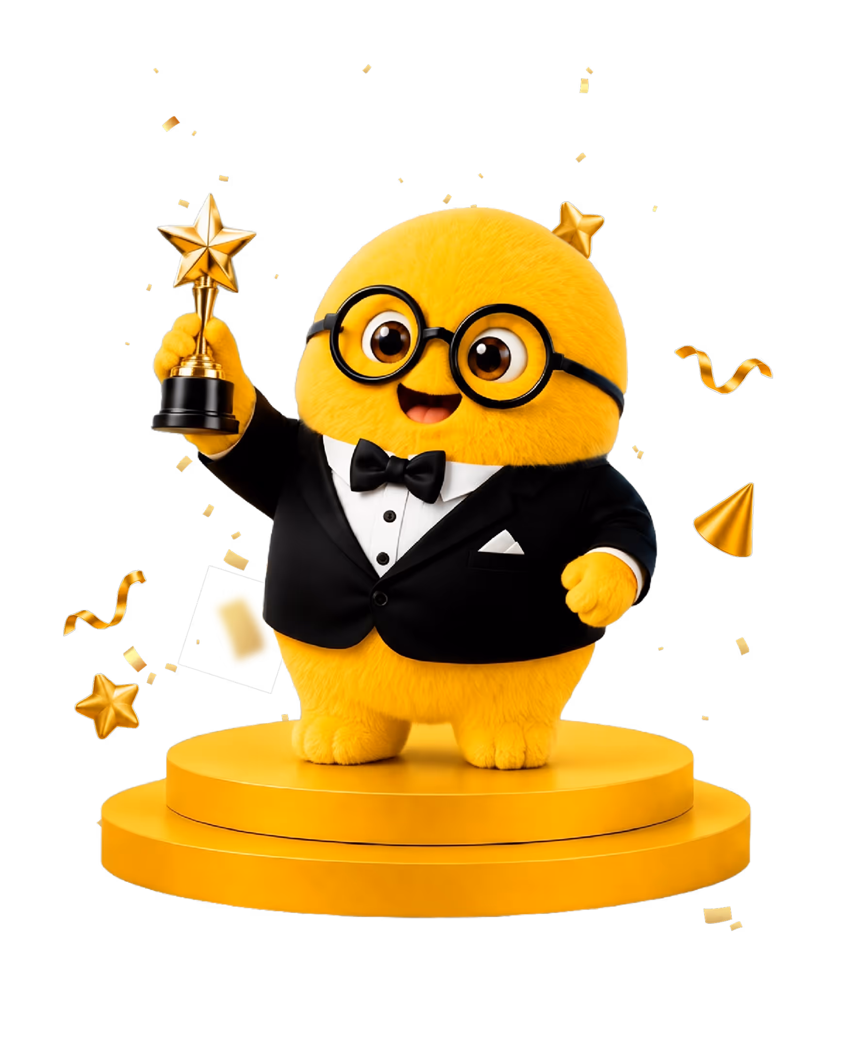 A bearded man wearing Designity yellow and shouting into a megaphone.