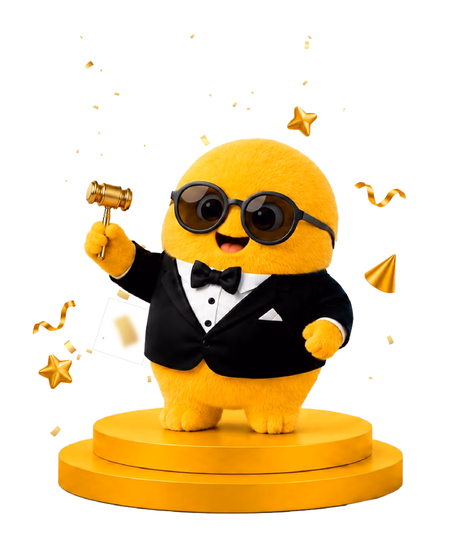 A bearded man wearing Designity yellow and shouting into a megaphone.
