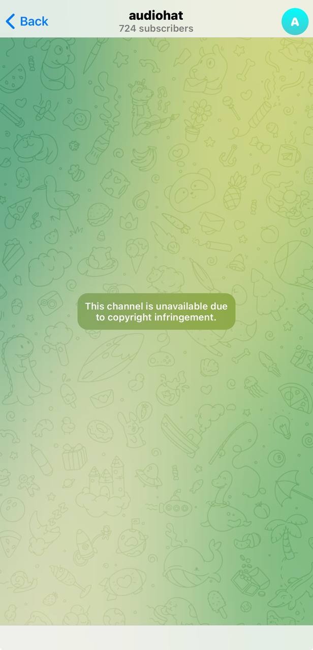 Screenshot showing another full Telegram piracy channel taken down