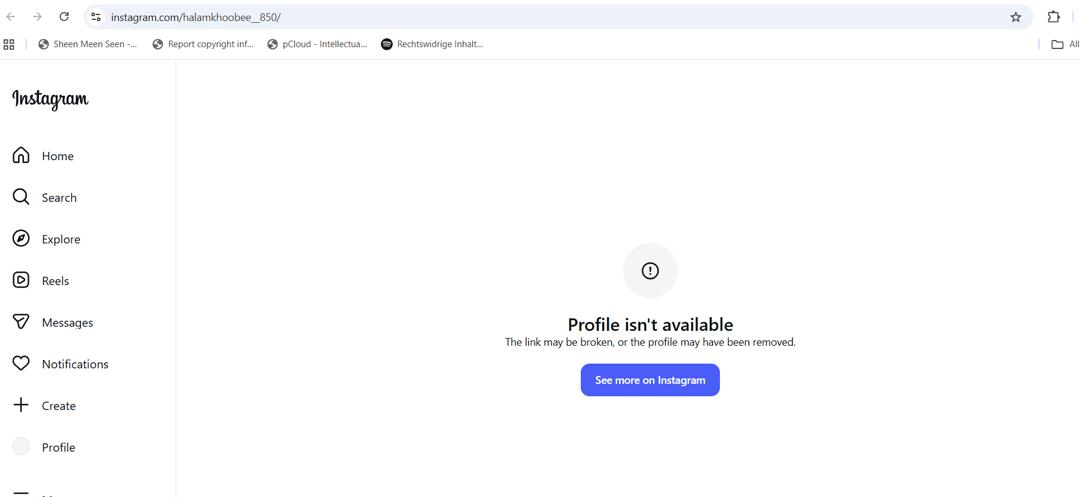 Screenshot of first Instagram account enforcement result
