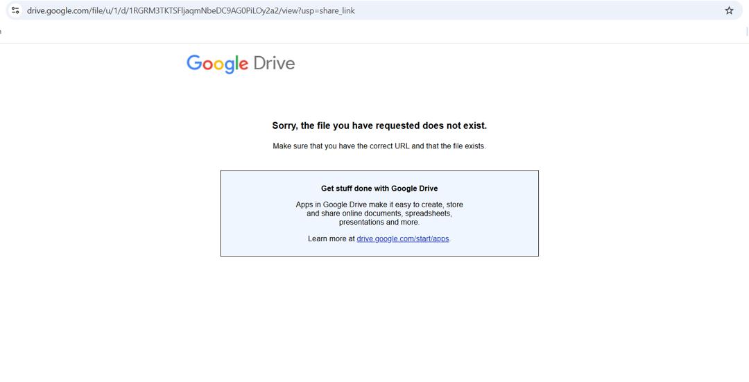 Screenshot of Google Drive takedown confirmation